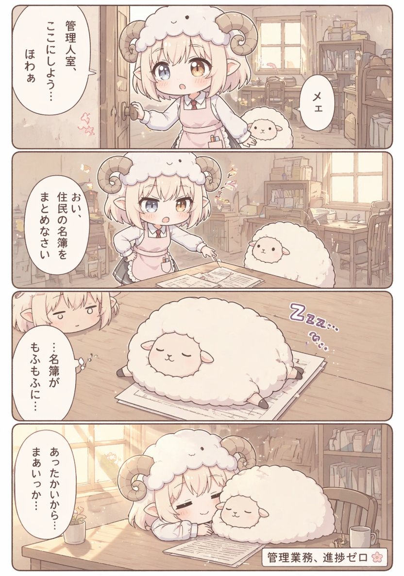 Cute Sheep Girl Office Manga Page AI image template preview
