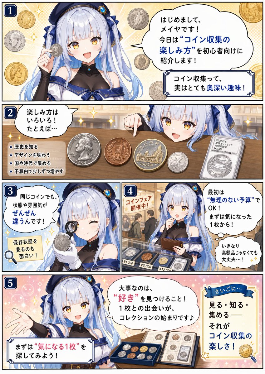 Beginner Coin Collecting Manga Page AI image template preview