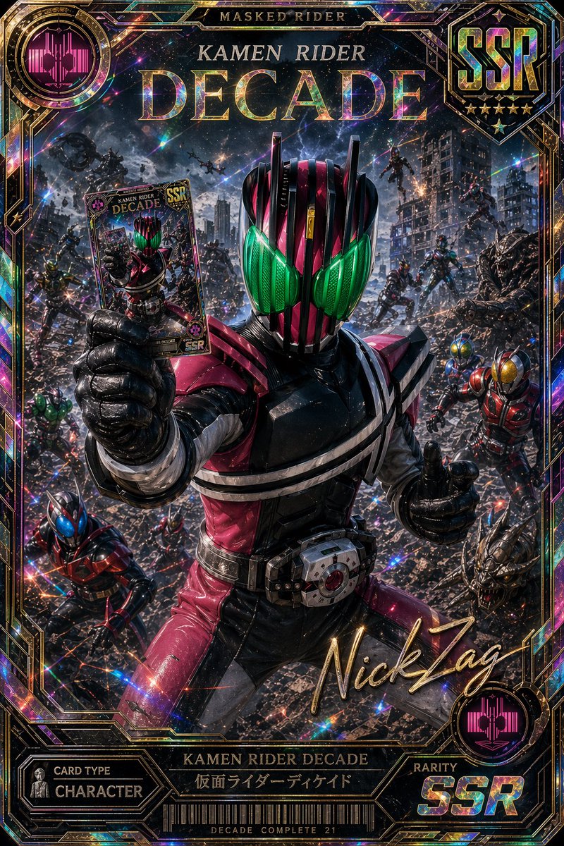 Holographic Kamen Rider Decade SSR Card AI image template preview