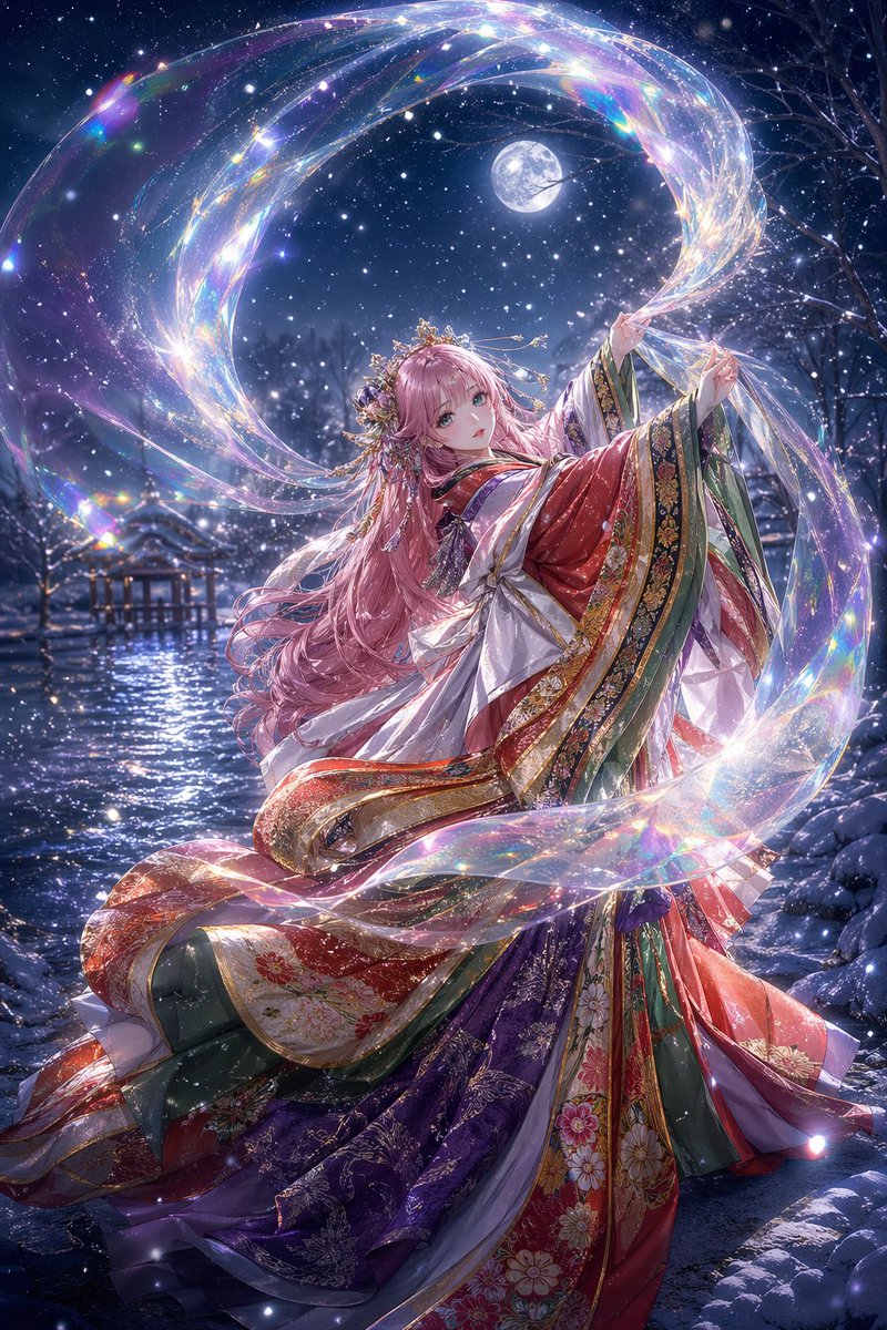 Moonlit Celestial Kimono Dancer AI image template preview
