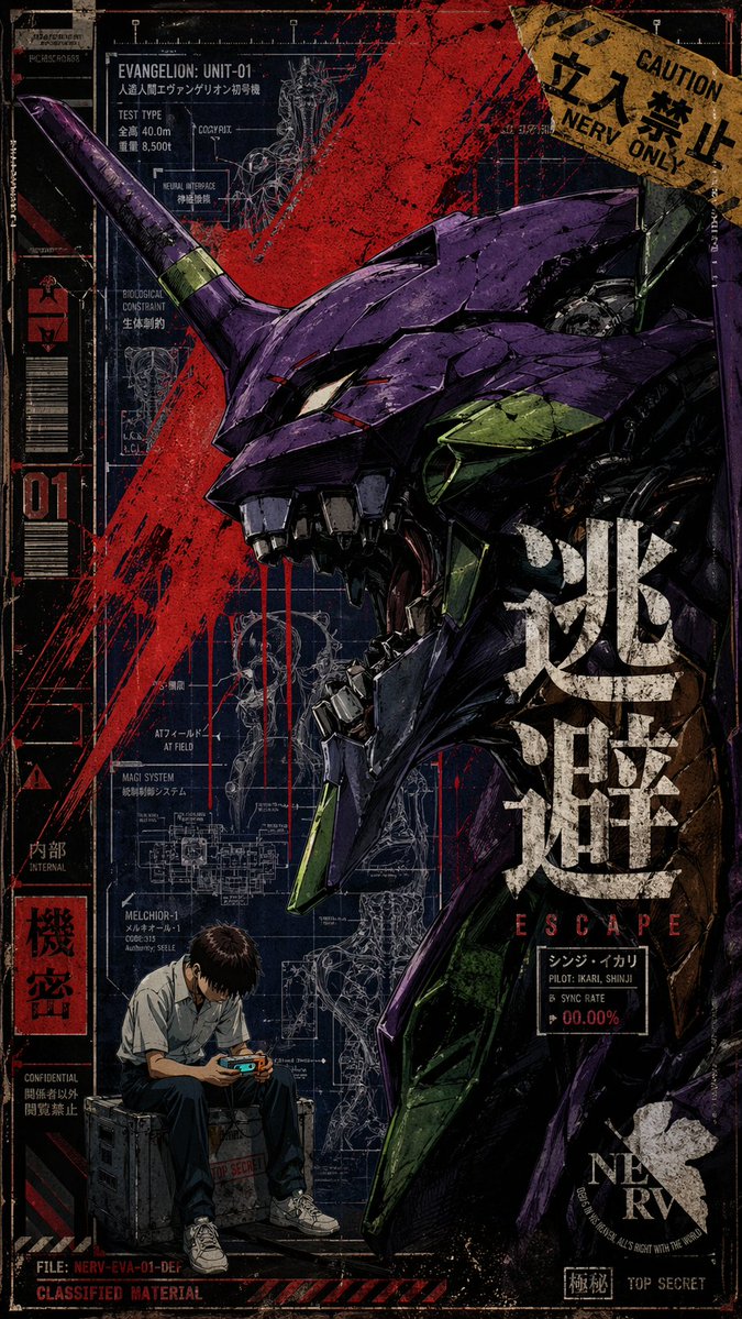 Gritty Evangelion Unit-01 Poster AI image template preview