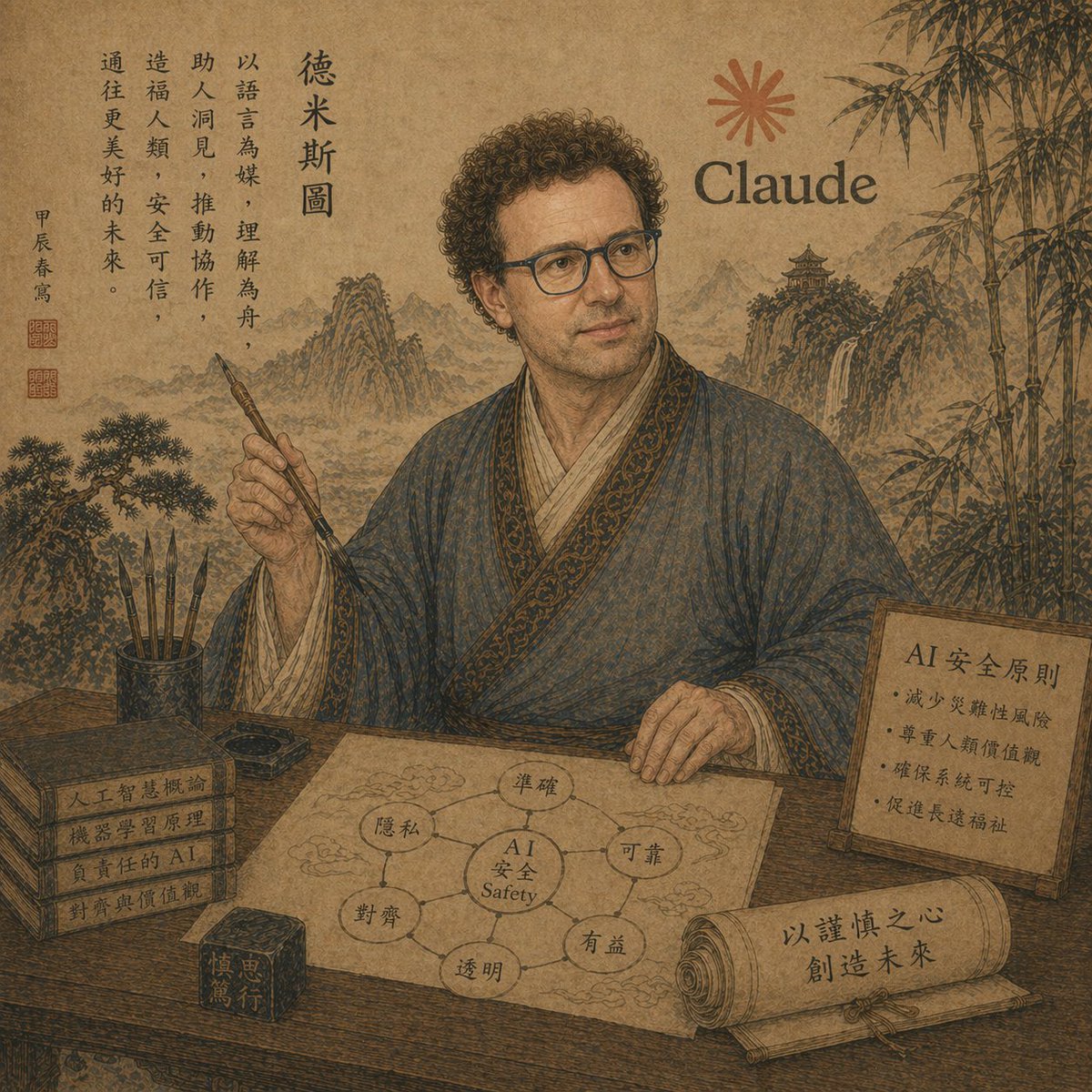 Ancient Scholar AI Safety Poster AI image template preview