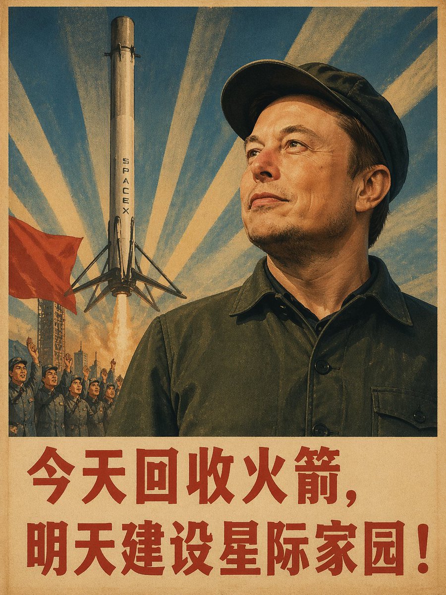 Vintage Chinese SpaceX Propaganda Poster AI image template preview