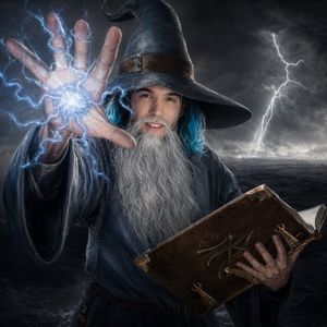 Storm Wizard Casting Lightning AI image template preview