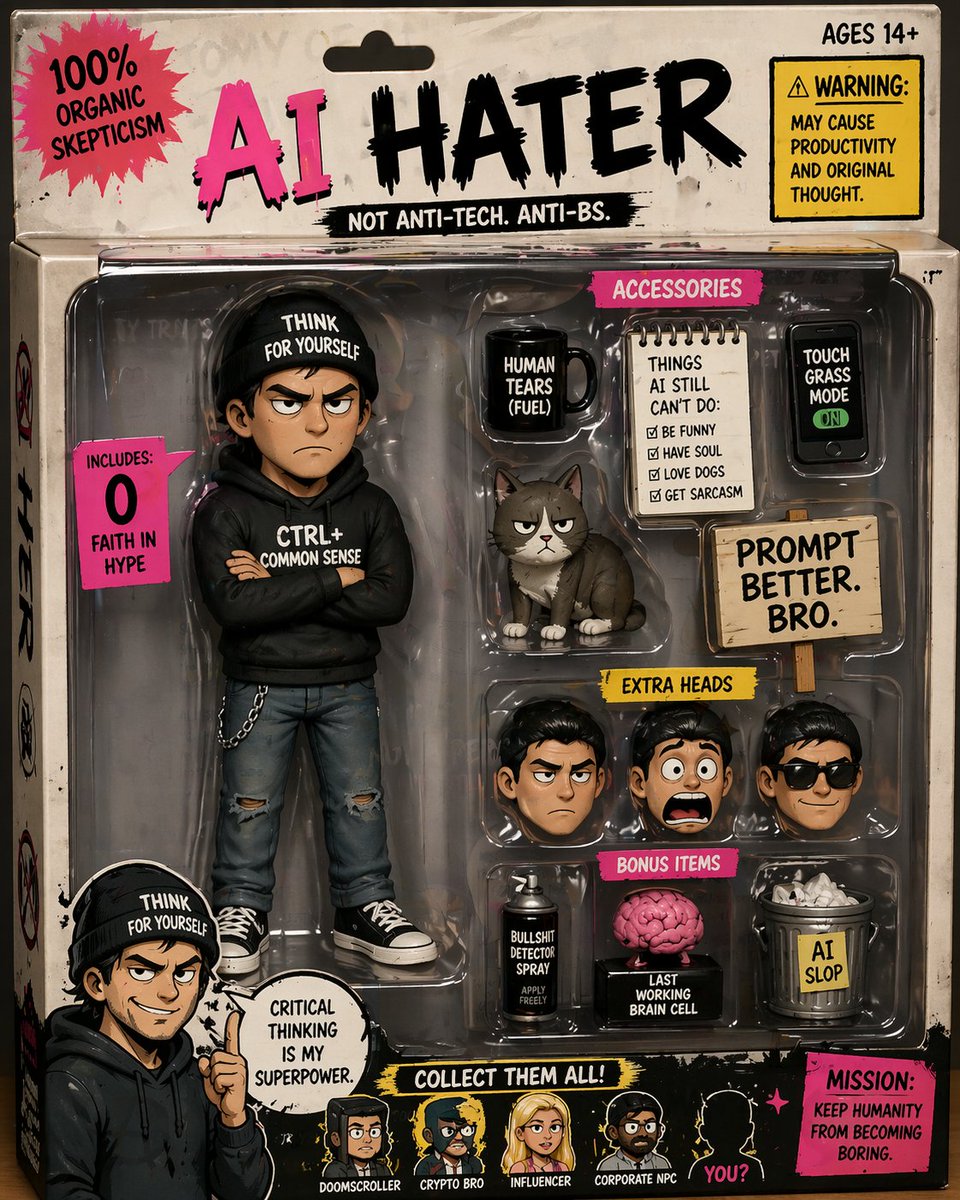 Satirical AI Hater Action Figure AI image template preview