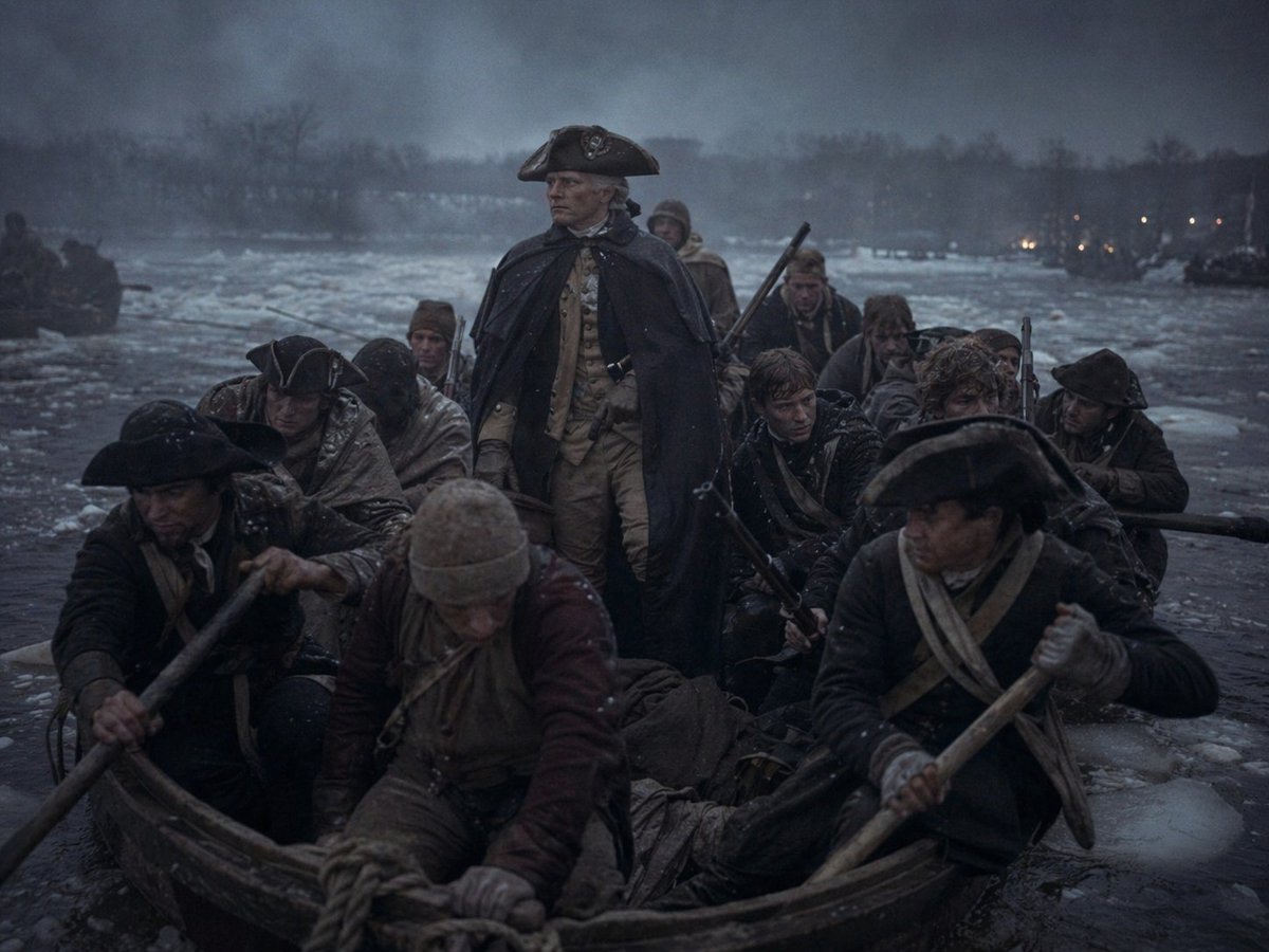 Washington Crossing Style Winter Boat Scene AI image template preview