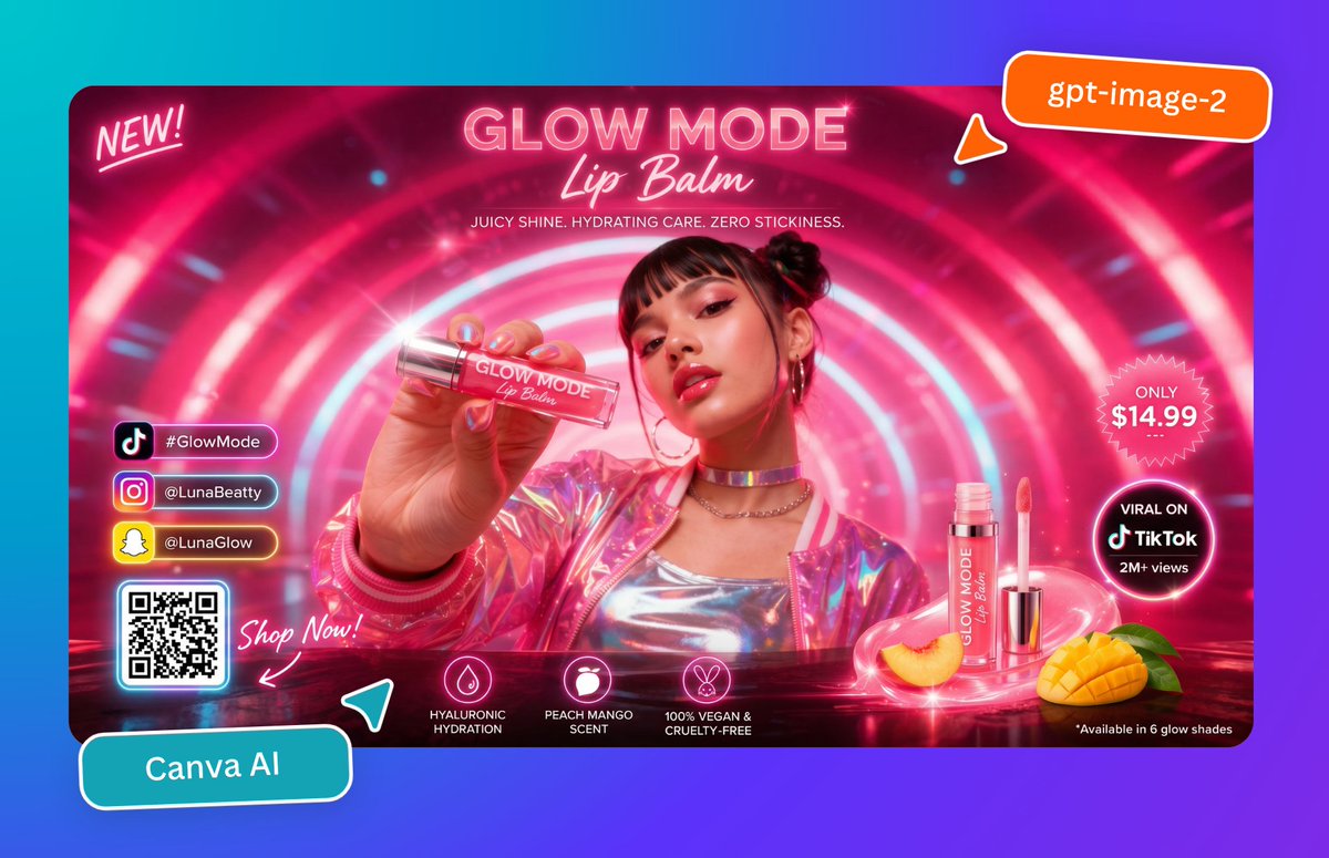 Neon Lip Balm Launch Ad AI image template preview