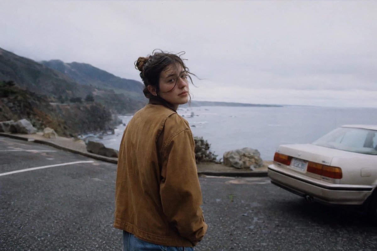 Moody Coastal Road Trip Portrait AI image template preview