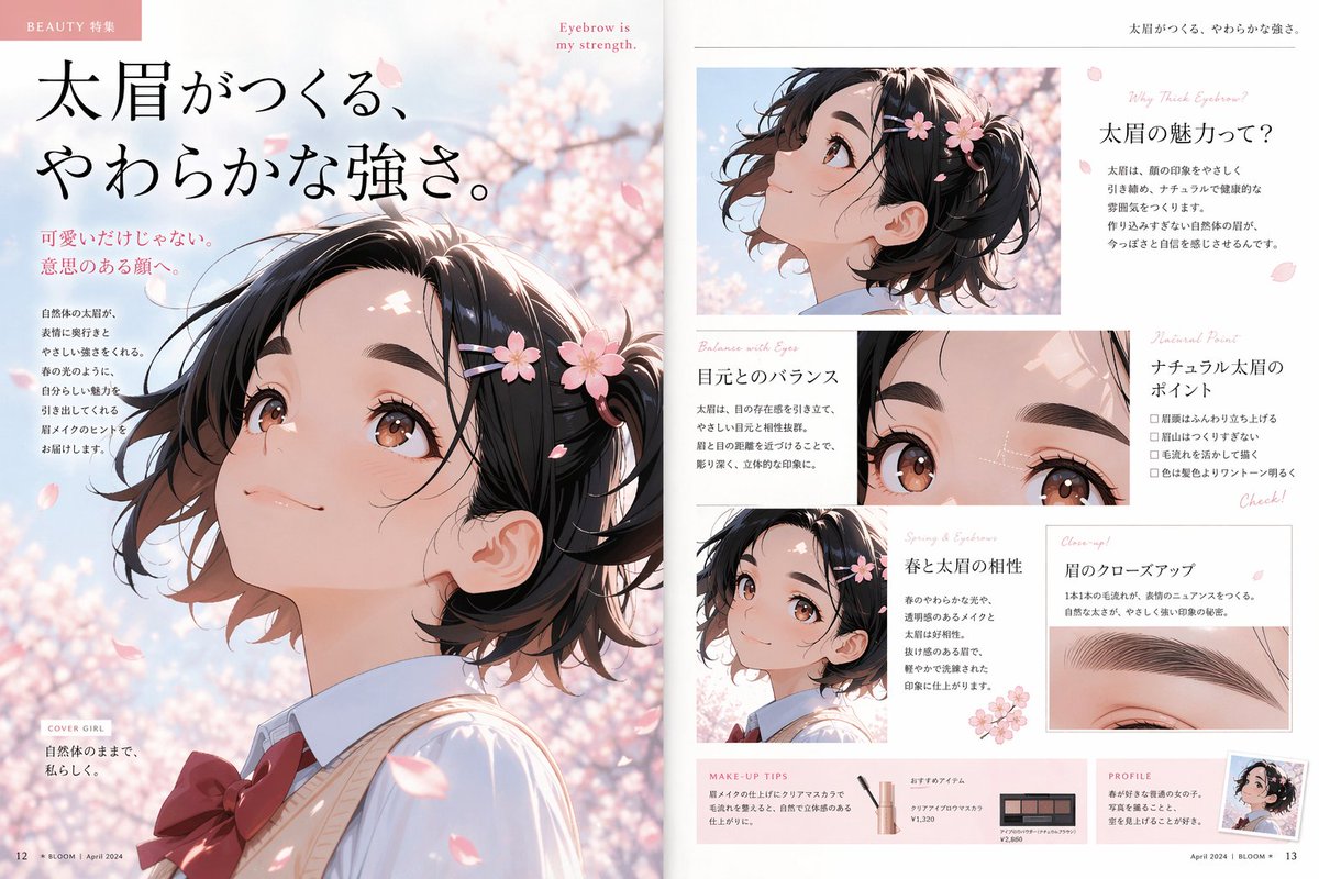 Anime Beauty Magazine Eyebrow Feature AI image template preview