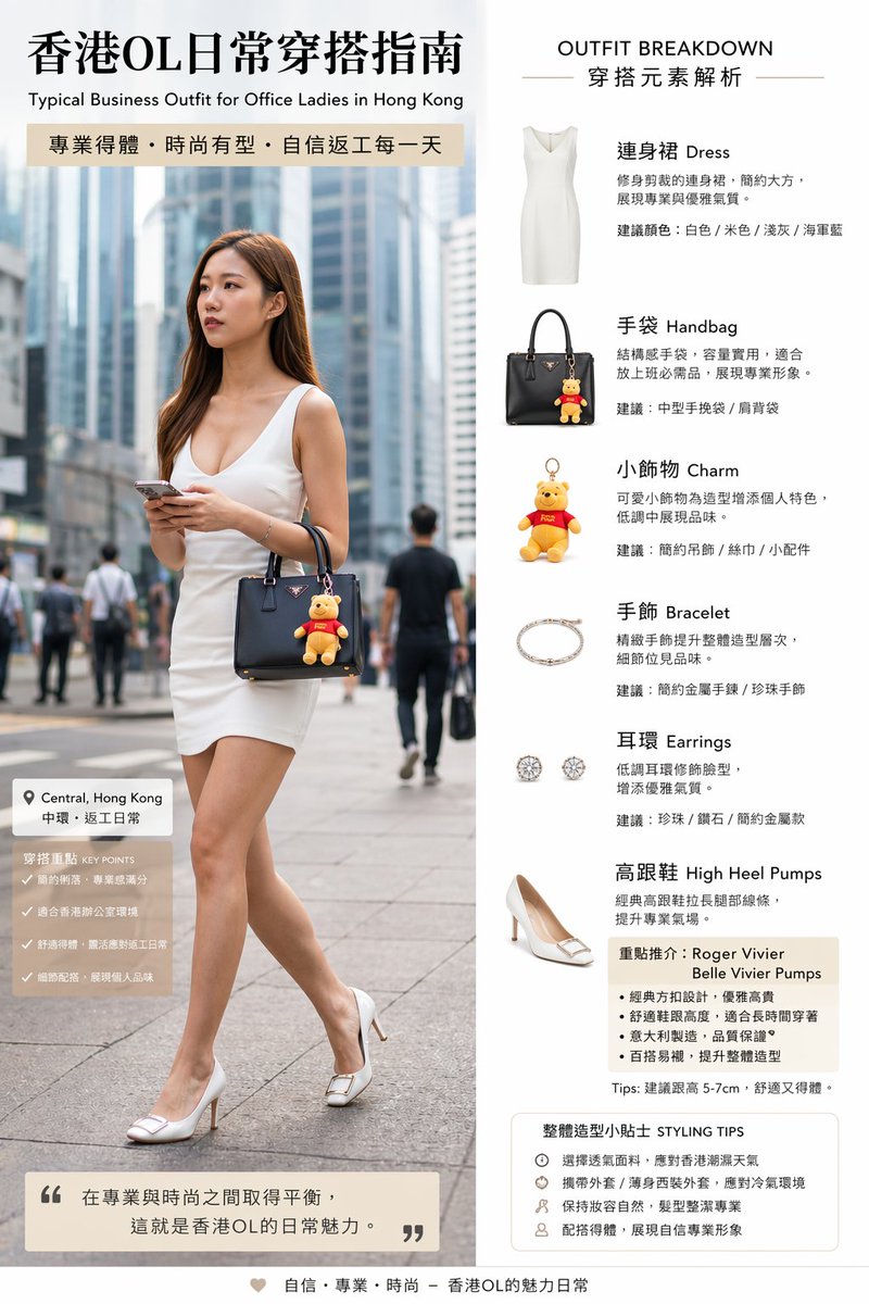 Hong Kong Office Lady Outfit Infographic AI image template preview