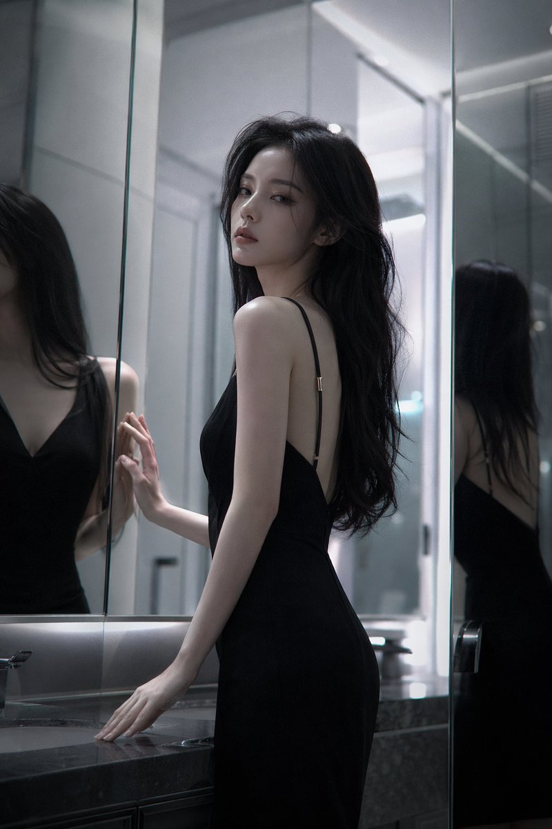 Atmospheric cold glamor mirror portrait AI image template preview