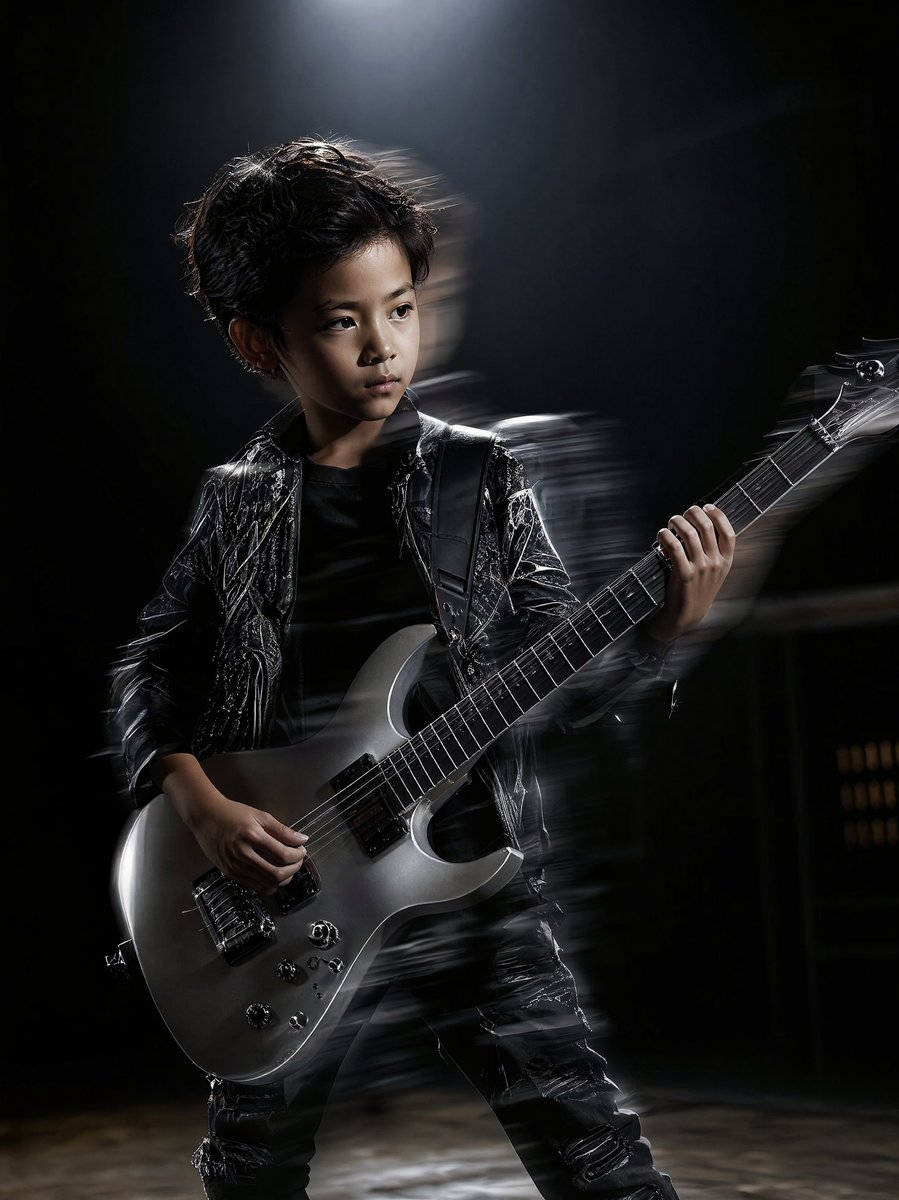 Moody Guitarist Portrait AI image template preview