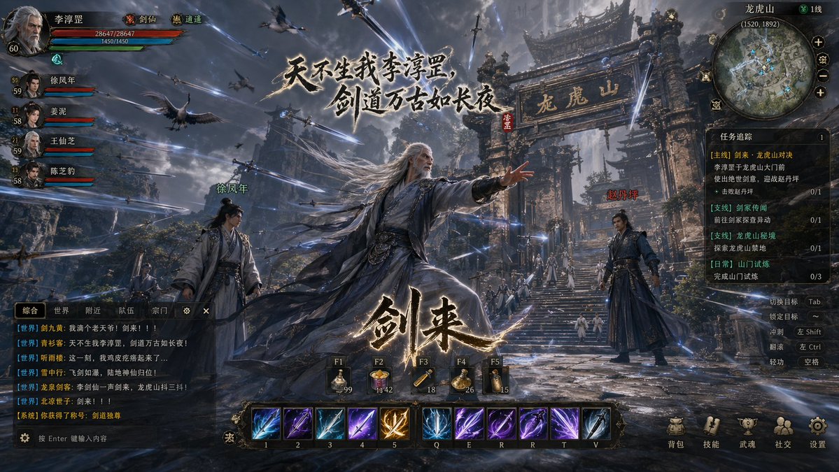 Wuxia MMORPG Gameplay Screenshot AI image template preview