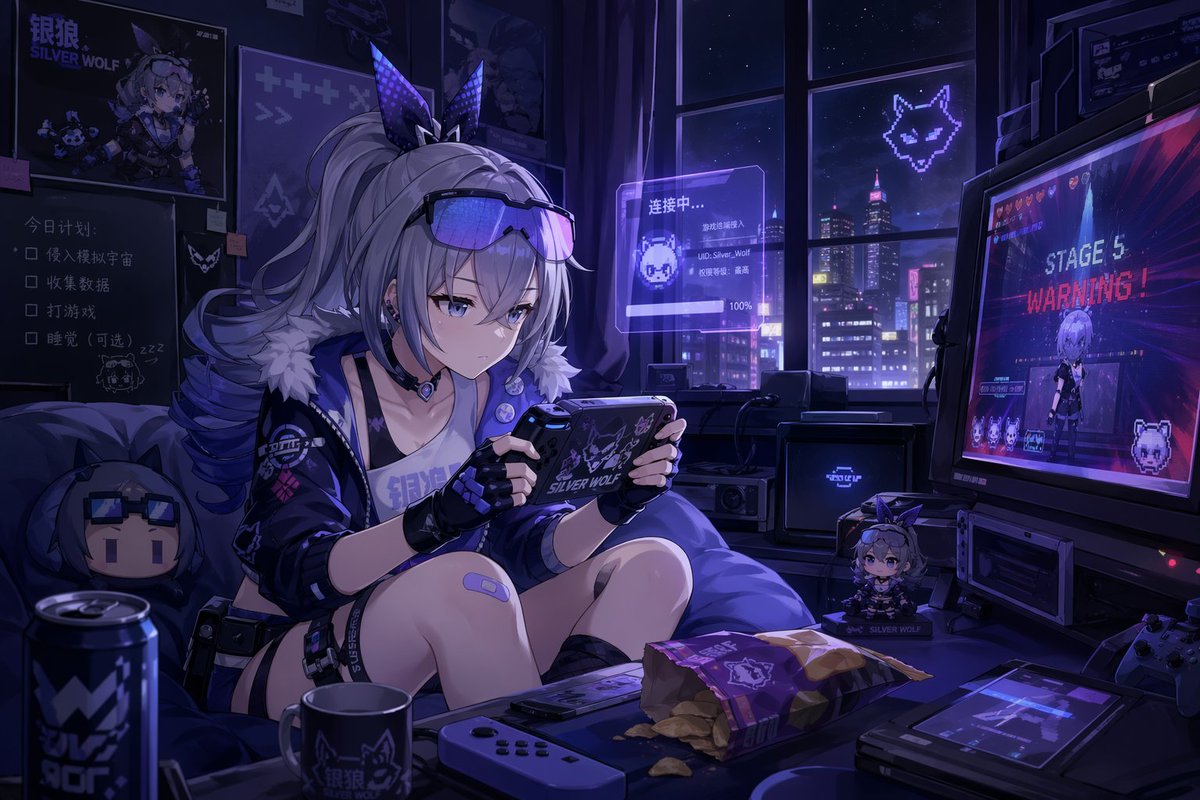 Silver Wolf Gaming Character Art AI image template preview