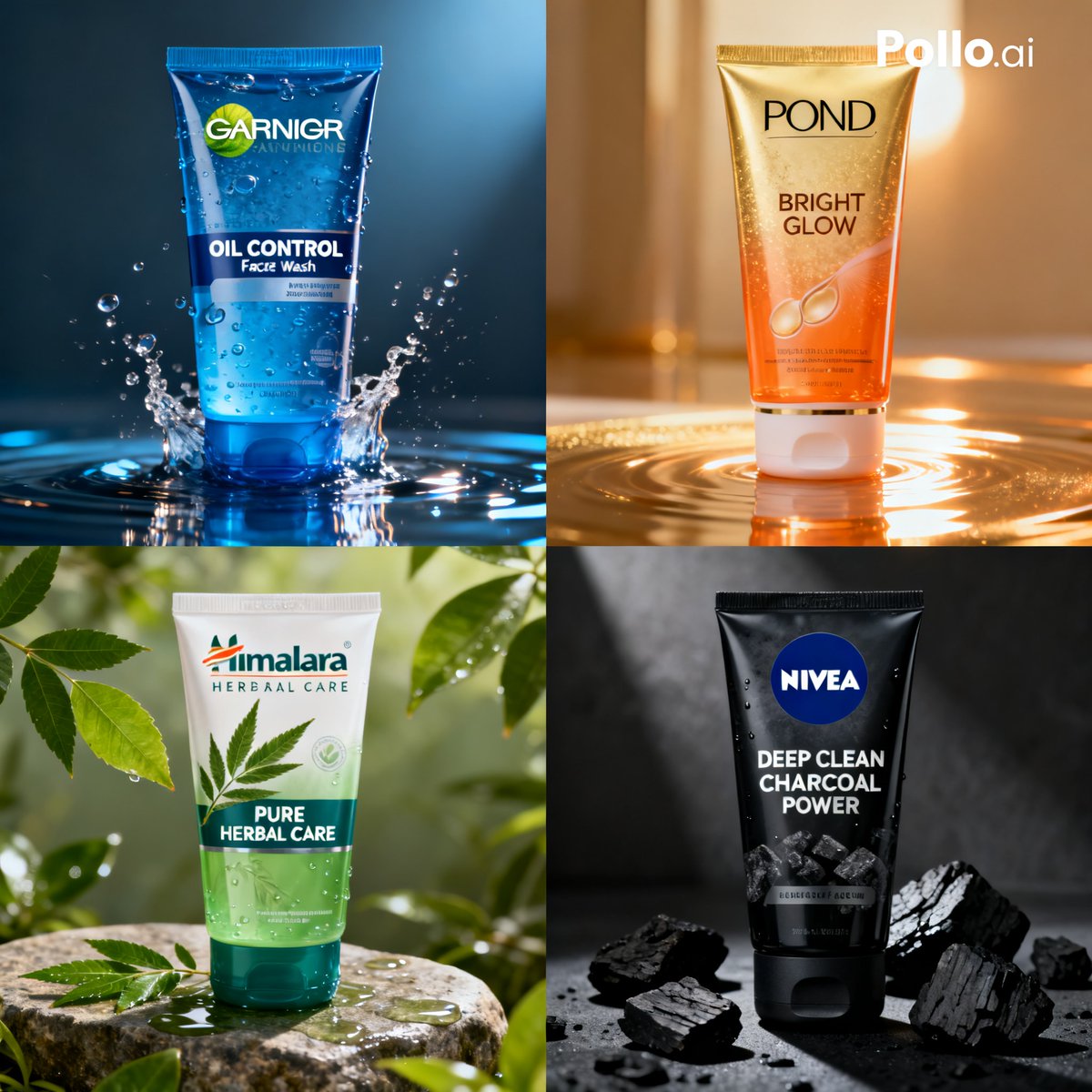 4-Panel Face Wash Ad Grid AI image template preview