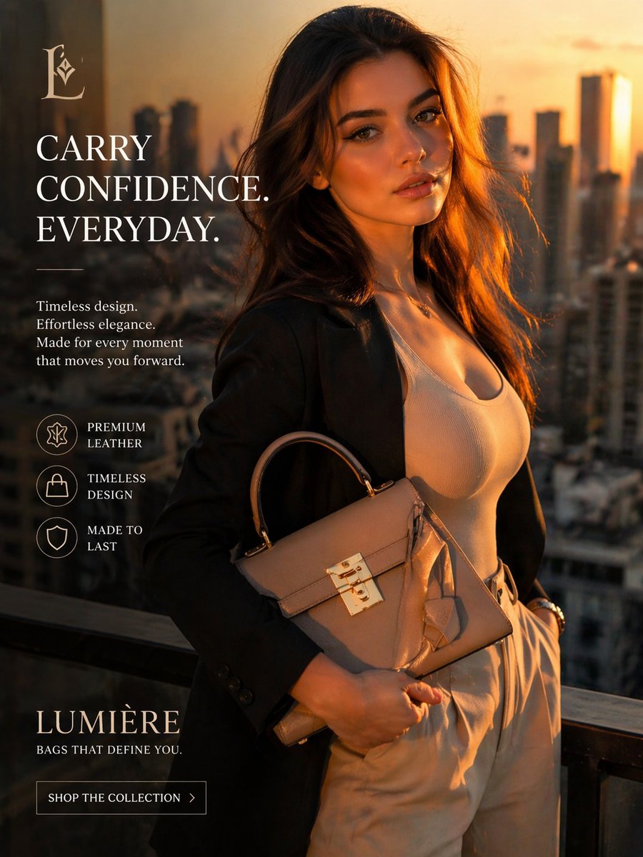 Luxury Handbag Sunset Ad AI image template preview