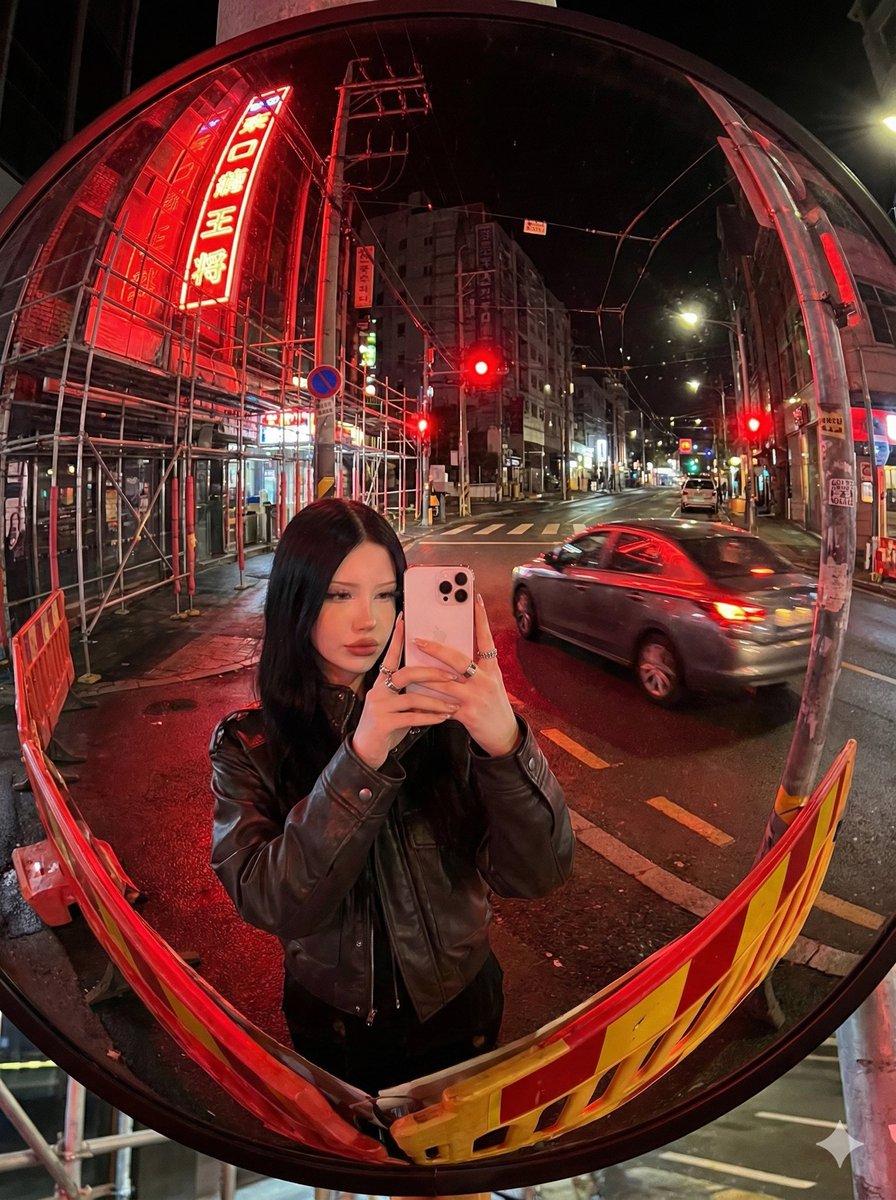 Convex Mirror Neon Street Selfie AI image template preview