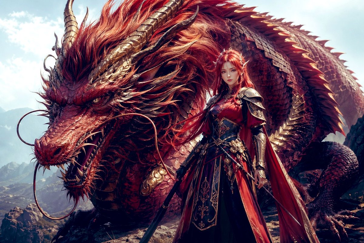 Dragon Knight and Crimson Dragon AI image template preview