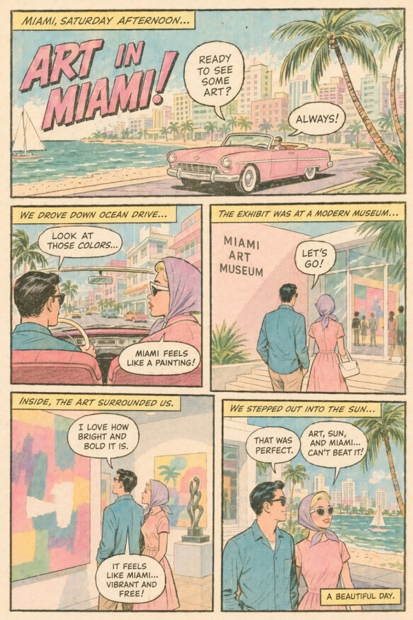 Vintage Miami Art Date Comic Page AI image template preview