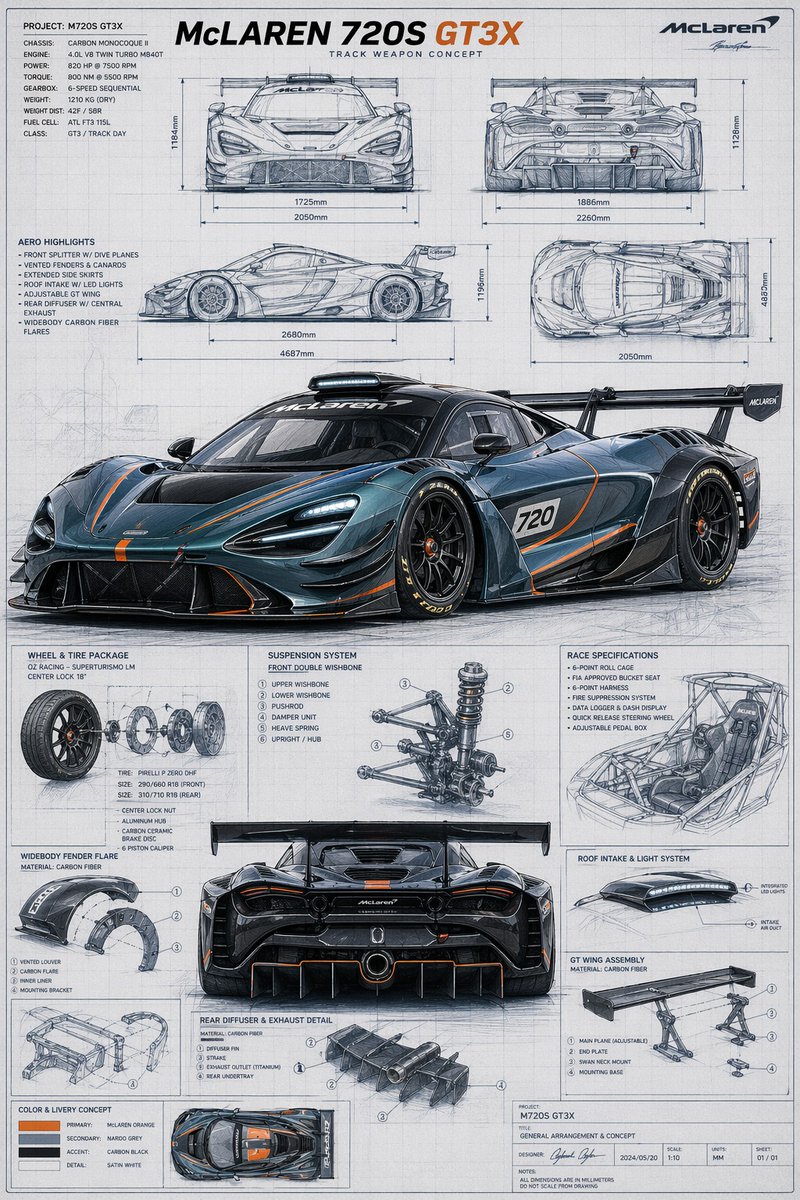 McLaren GT3X Technical Blueprint Poster AI image template preview