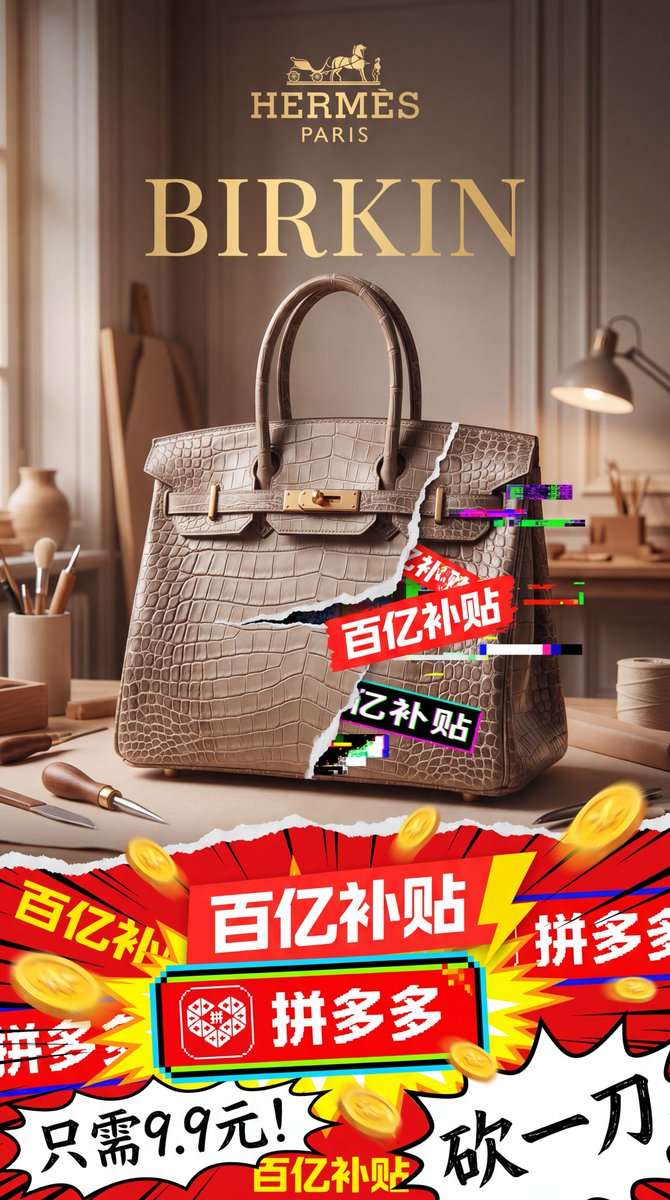Luxury Bag Meets Discount Chaos Poster AI image template preview
