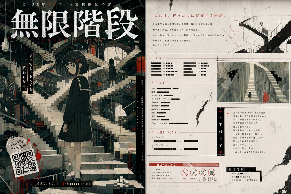 Surreal Infinite Staircase Anime Poster AI image template preview