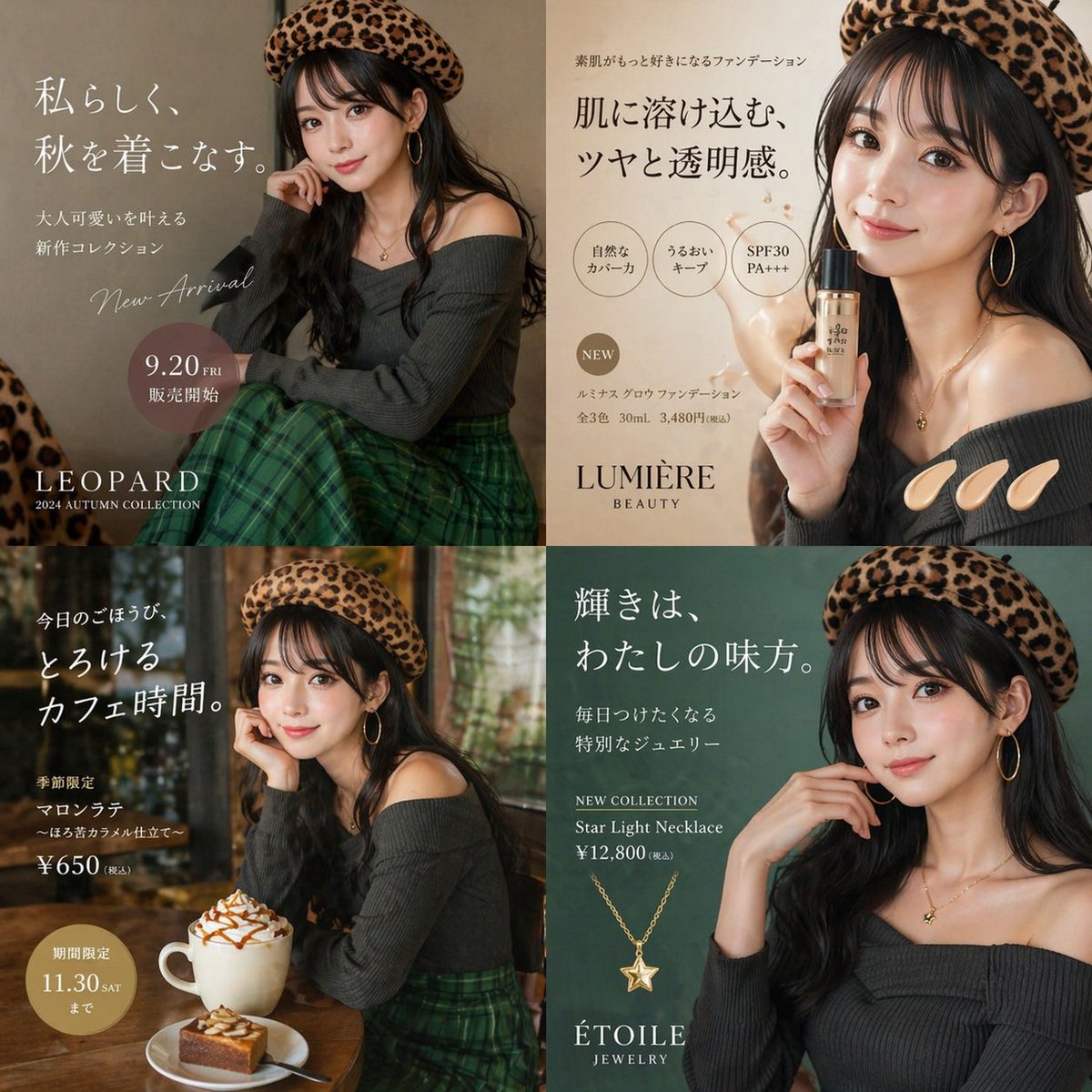 Autumn Fashion Lifestyle Ad Collage AI image template preview