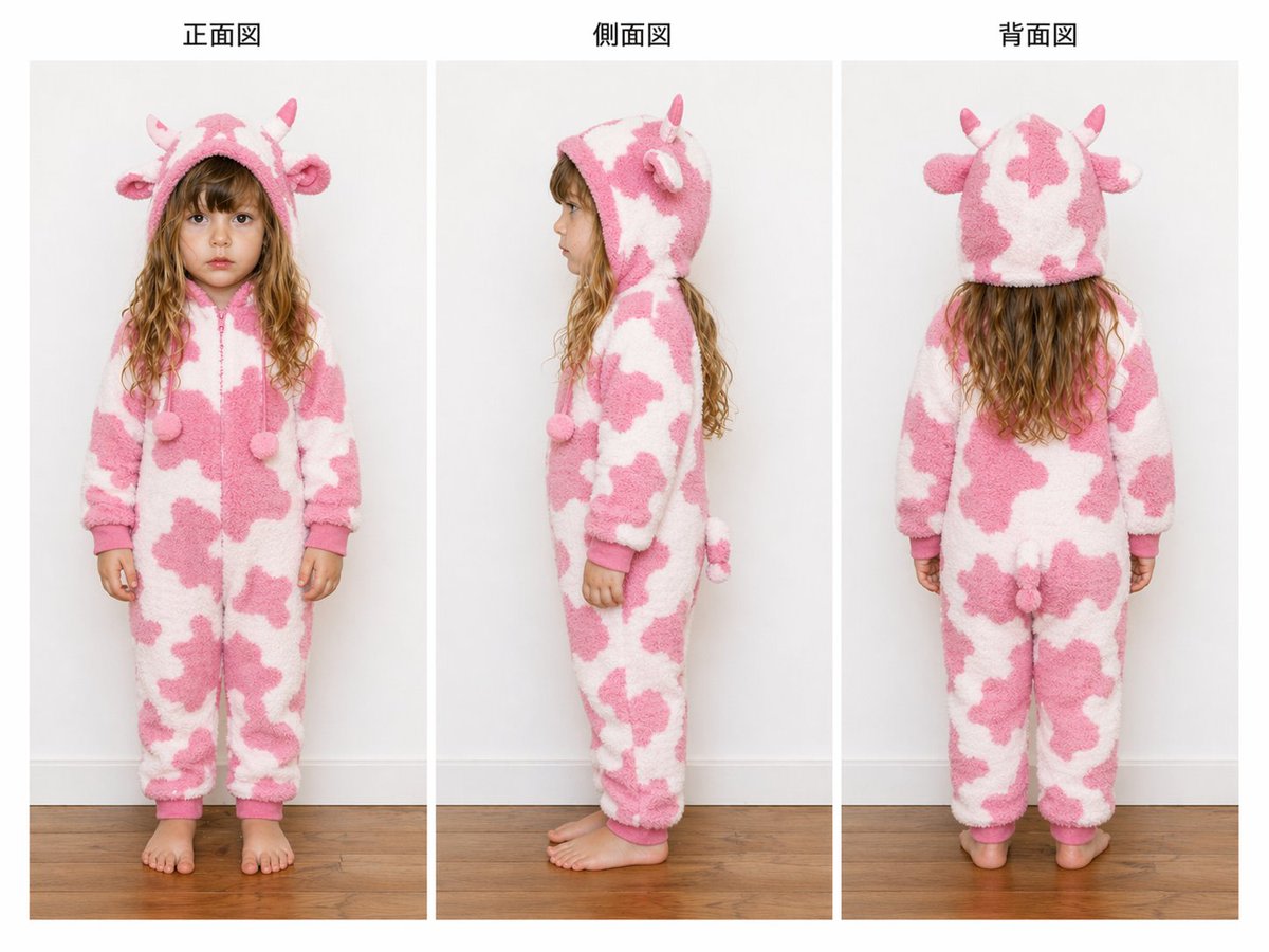 Child Cow Onesie Three-View Sheet AI image template preview