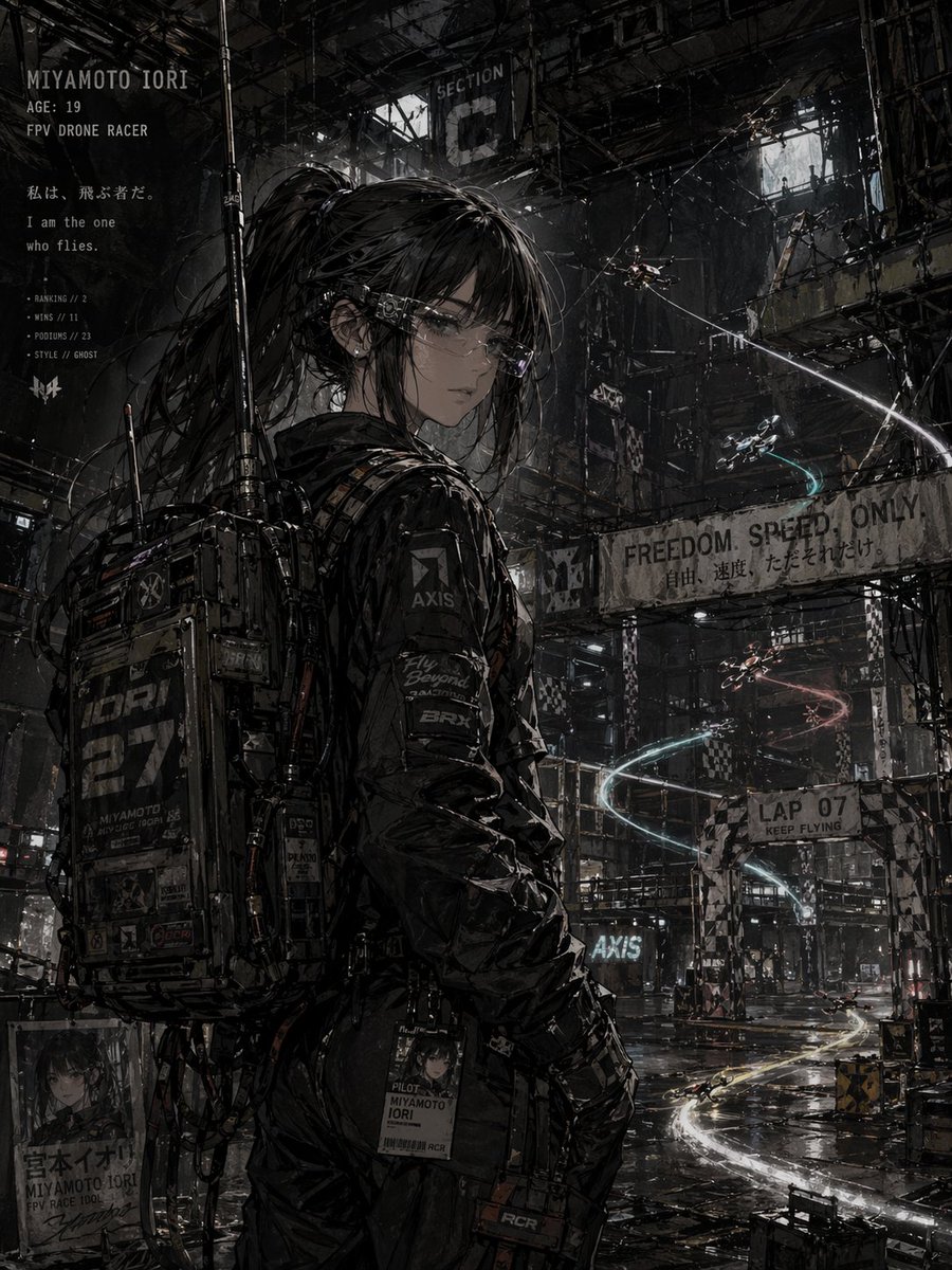 Cyberpunk FPV Drone Racer Poster AI image template preview