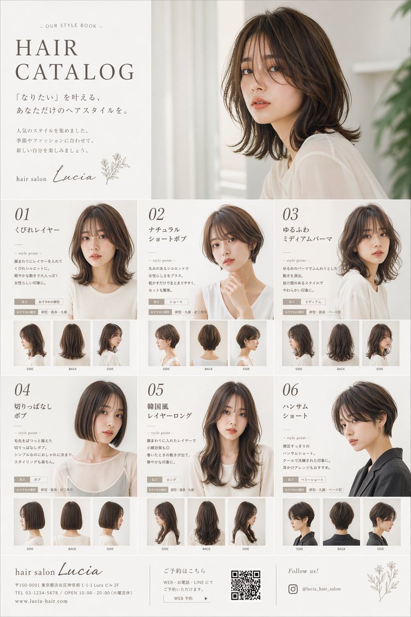 Japanese Hair Salon Catalog Poster AI image template preview