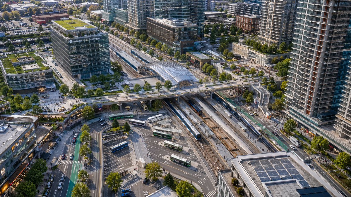 Aerial View of Modern Transit Hub AI image template preview