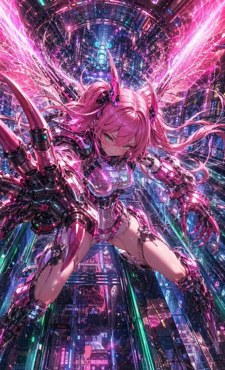 Cyberpunk Pink Mecha Angel Girl AI image template preview