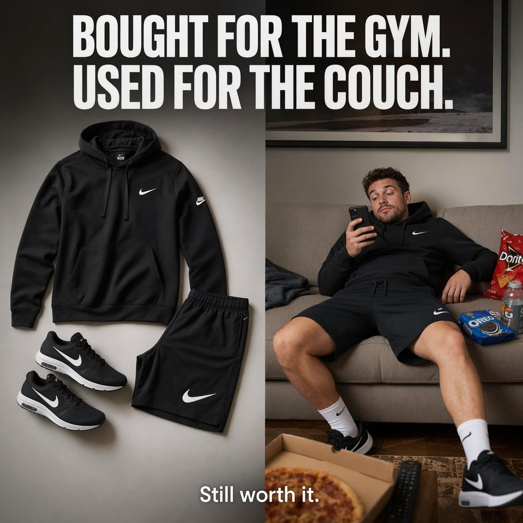 Split-Screen Athleisure Ad AI image template preview
