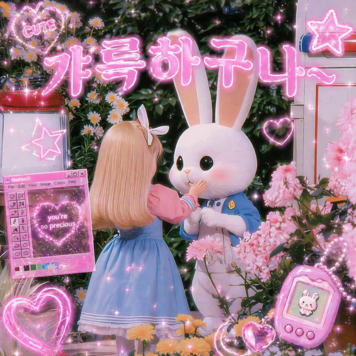 Kawaii Bunny Garden Neon Scene AI image template preview