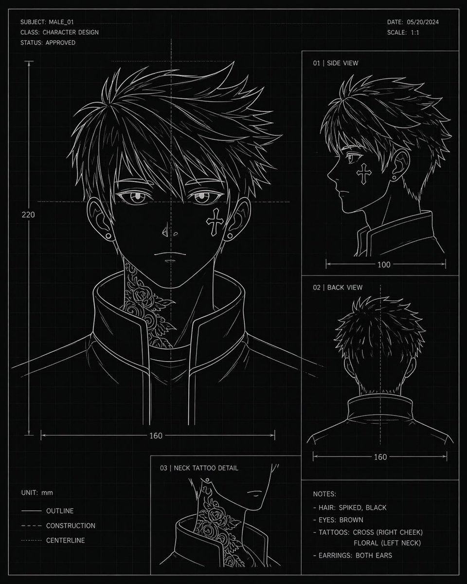 Anime Character Blueprint Sheet AI image template preview
