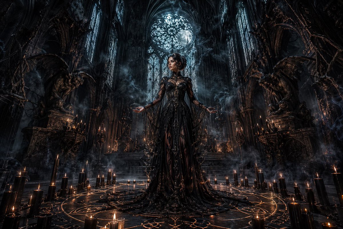 Dark Gothic Ritual in Cathedral AI image template preview