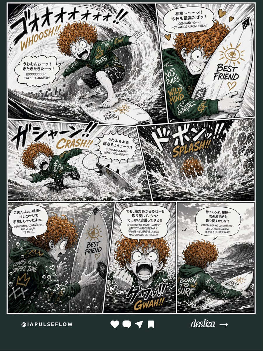 Manga Surf Wipeout Comic Poster AI image template preview