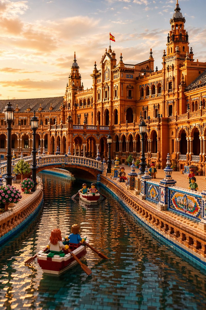 LEGO Plaza de España at Sunset AI image template preview