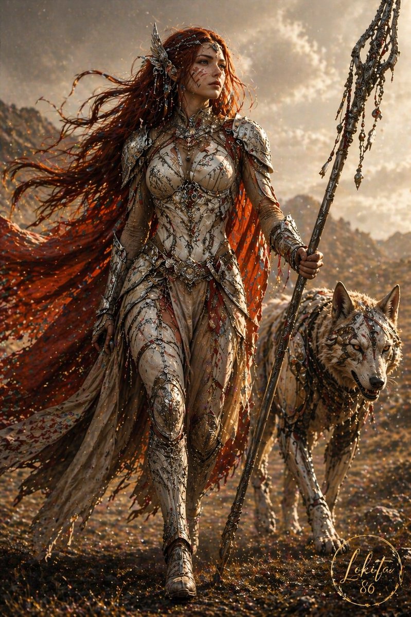Epic Fantasy Warrior and Wolf AI image template preview
