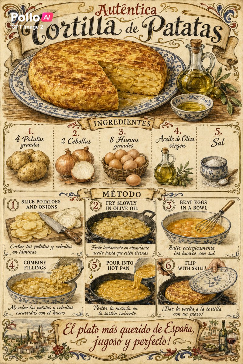 Vintage Spanish Tortilla Recipe Poster AI image template preview