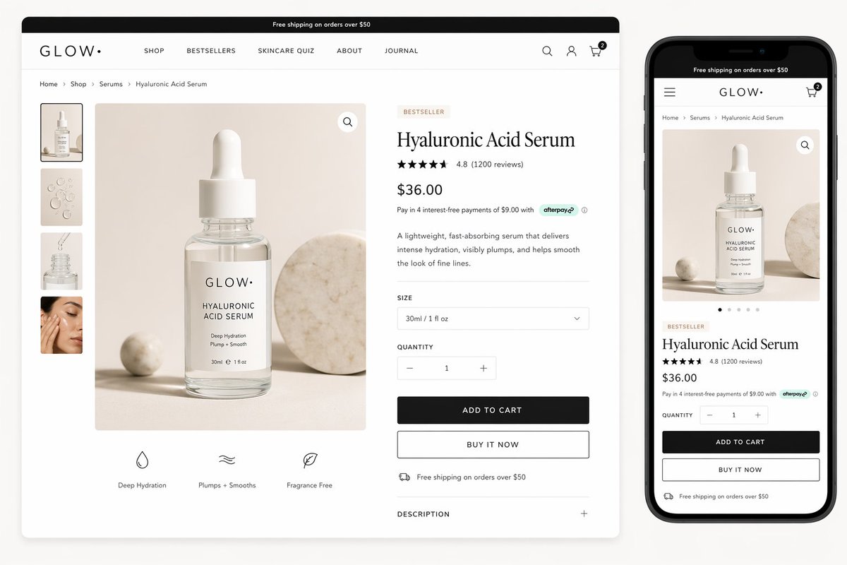 Luxury Skincare Product Page Mockup AI image template preview