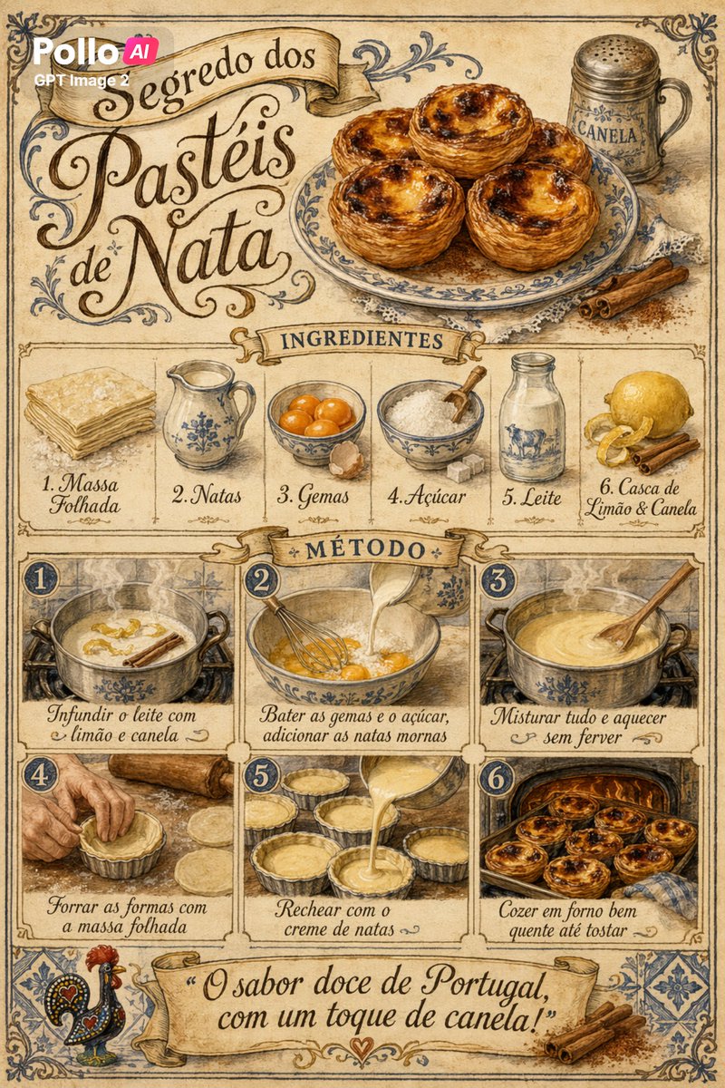 Vintage Pastel de Nata Recipe Poster AI image template preview