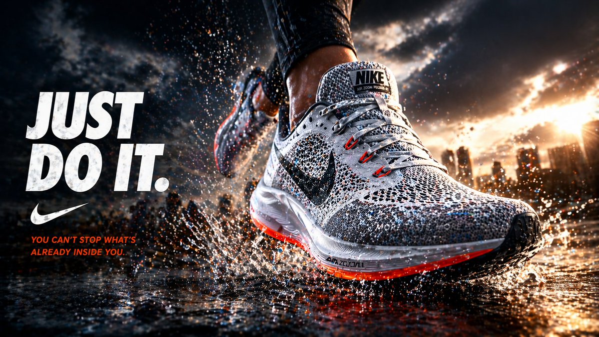 Cinematic Running Shoe Ad Poster AI image template preview