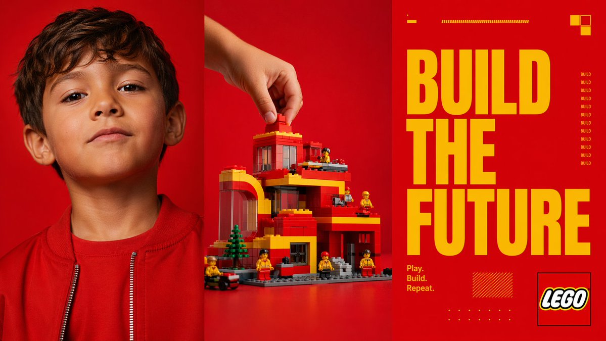 Red Triptych Build the Future Poster AI image template preview