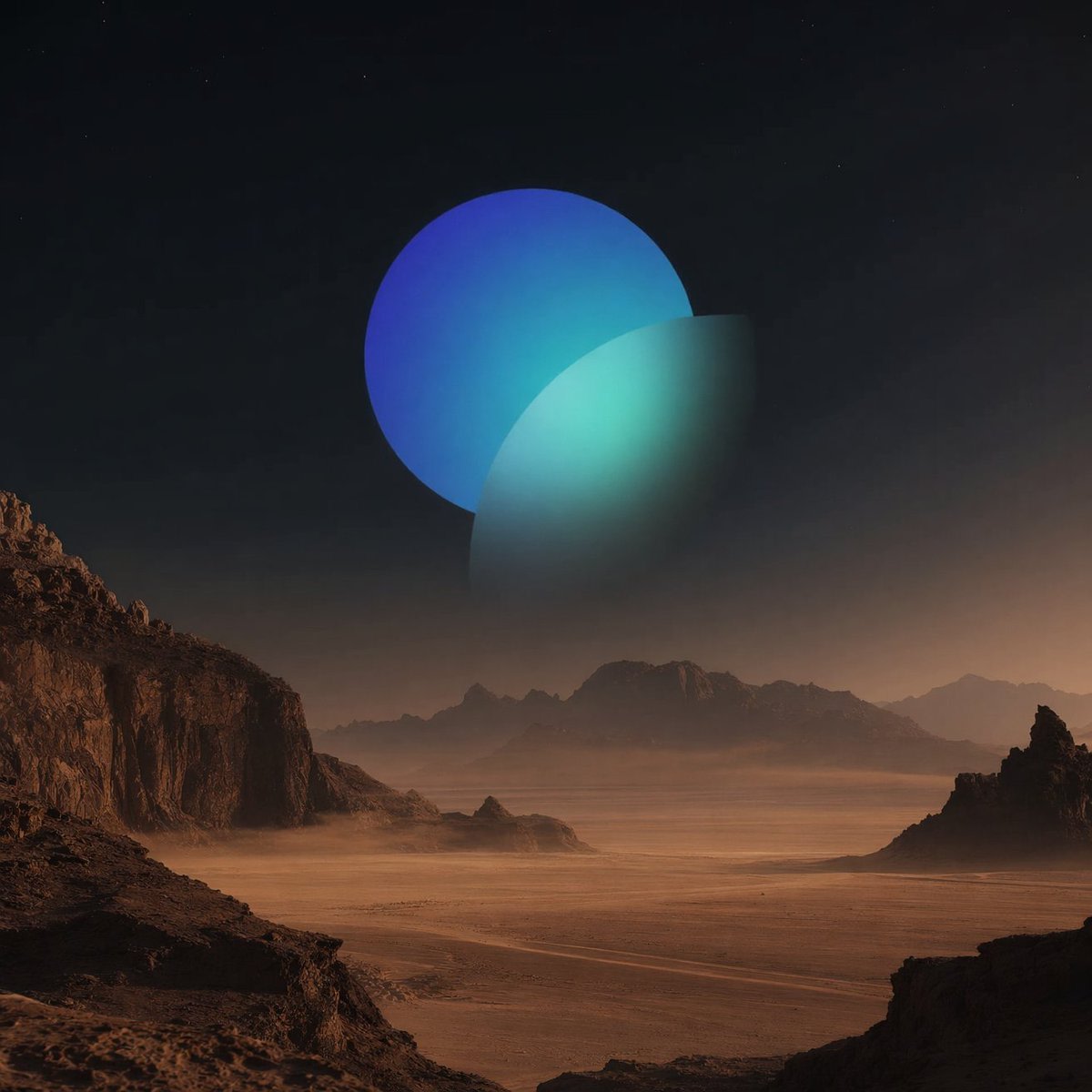 Surreal Desert with Twin Celestial Spheres AI image template preview