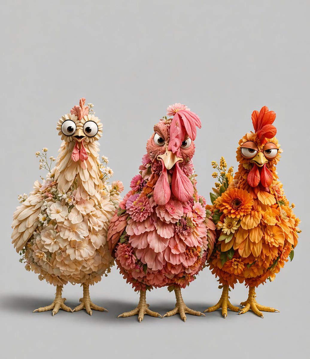 Three Floral Chickens Portrait AI image template preview
