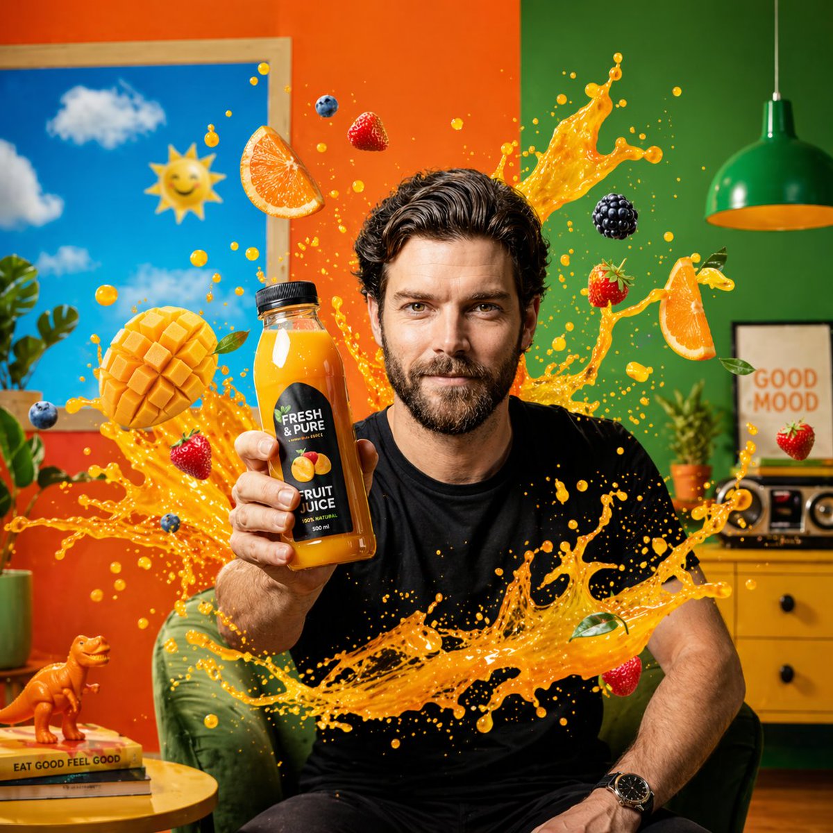 Energetic Juice Advertisement Scene AI image template preview