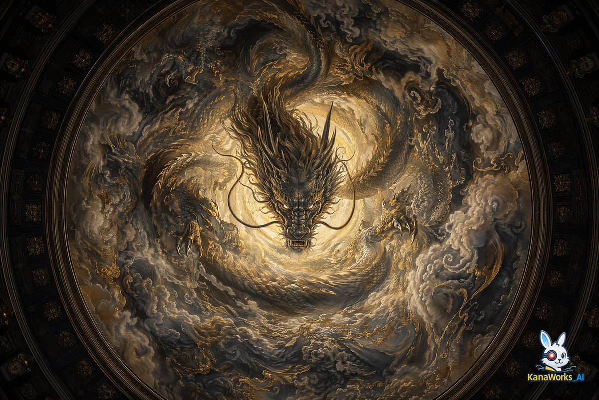 Museum-grade Crying Dragon Dome Mural AI image template preview