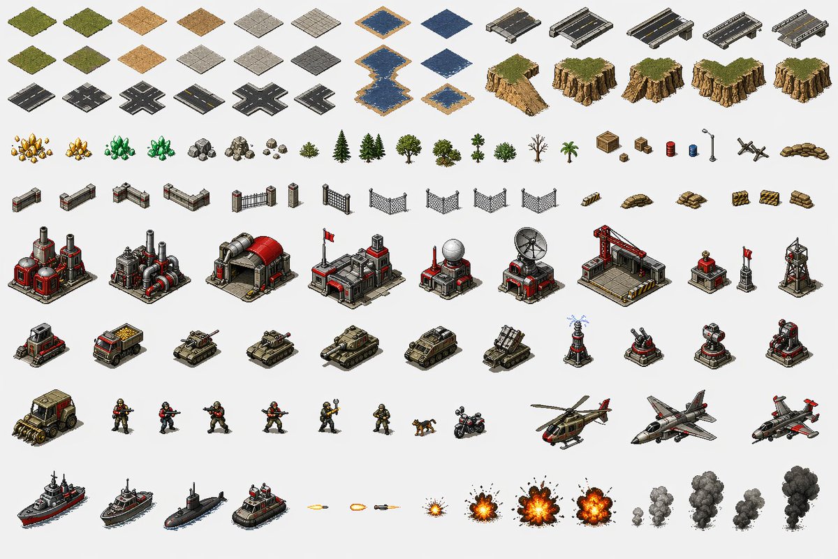 Red Alert Style Pixel Sprite Sheet AI image template preview