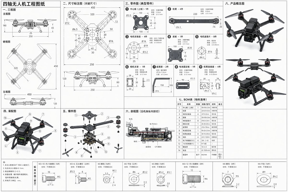Technical Drone Engineering Blueprint AI image template preview